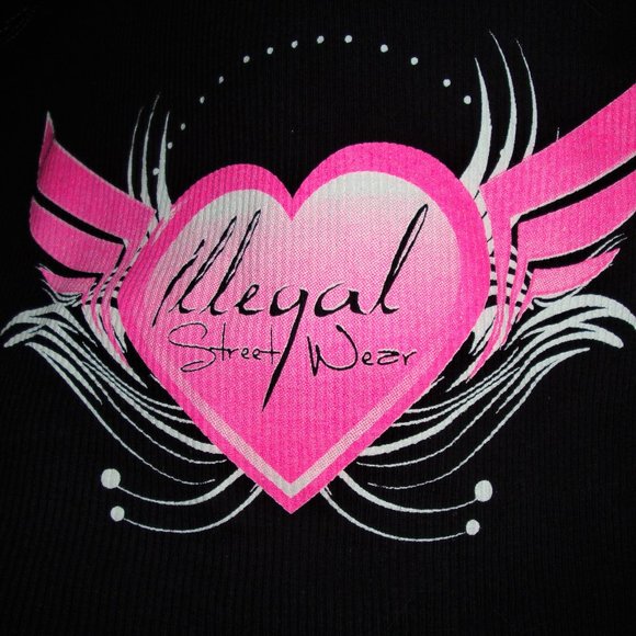 Illegal Street Wear Brand black camisole tee with pink logo size women's XL - Picture 3 of 3